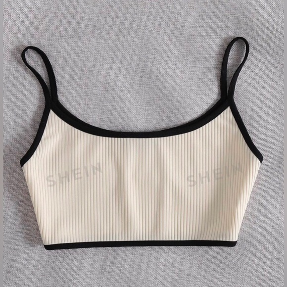 SHEIN cropped tank top. Size XS. Cream colour with black trim - Picture 2 of 5